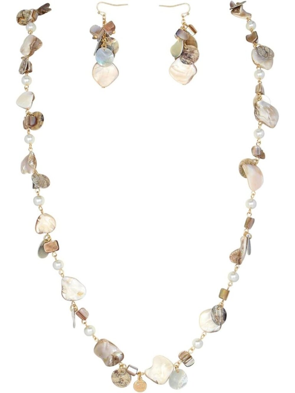 Handmade Boho Multicolor Shell Beaded Necklace & Earrings Set with Freshwater